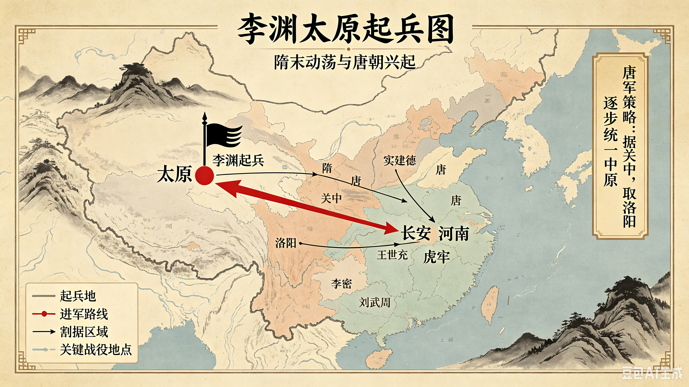 隋末唐初形势图·李渊太原起兵图（中国风）